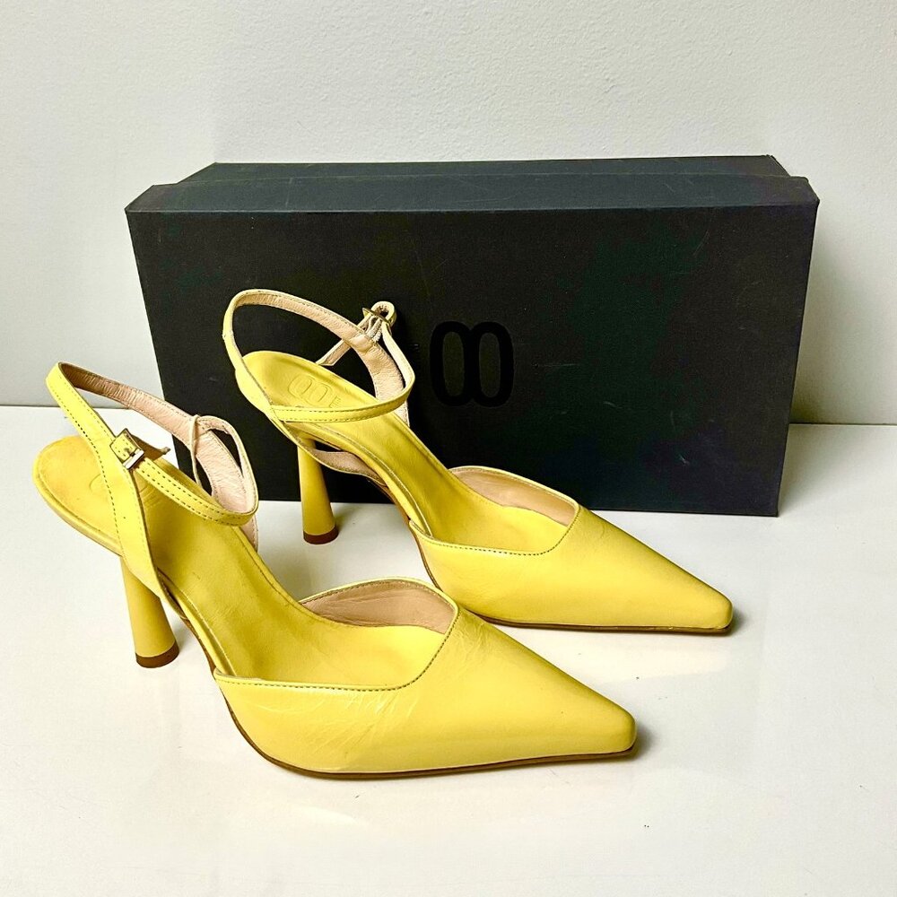 8 by YOOX Yellow Leather Slingback Pumps - Size 38 - Made in Spain